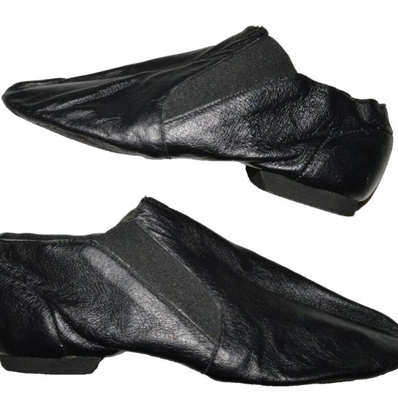 ANGELO LUZIO UNISEX M 7 W 9 BLACK LEATHER ELASTIC SPLIT SOLE JAZZ DANCE SHOES - Picture 2 of 6